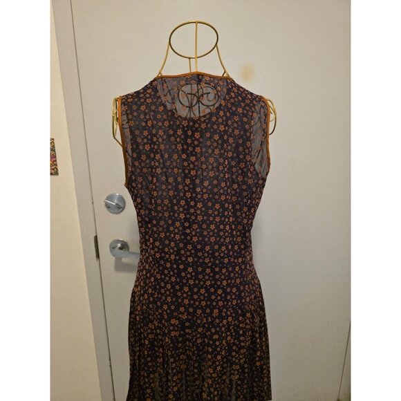 Vintage Sleeveless Women's Dress Brown Floral Pleated Skirt Size S - Picture 12 of 16